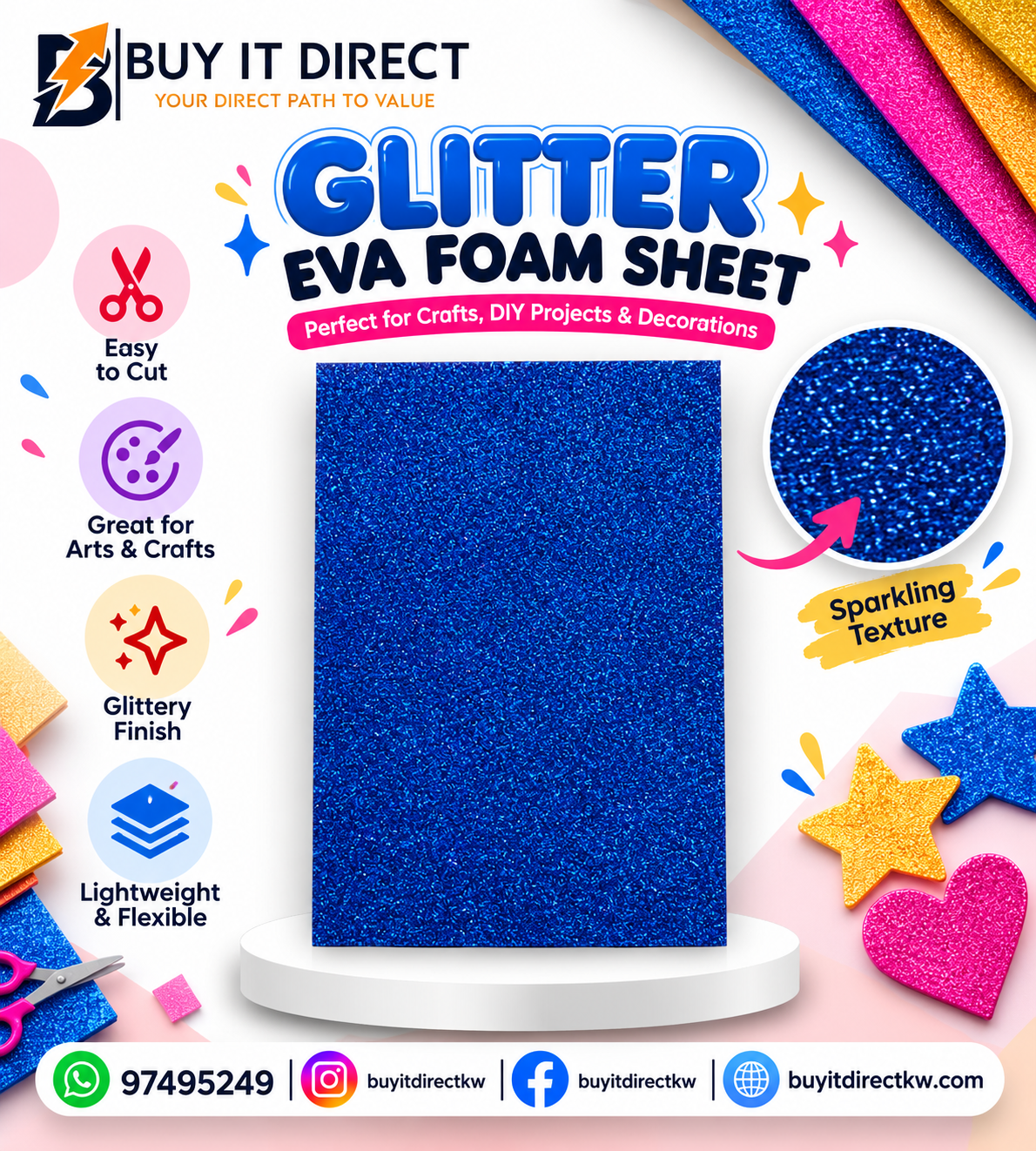 Glitter foam Sheet Blue 50x70