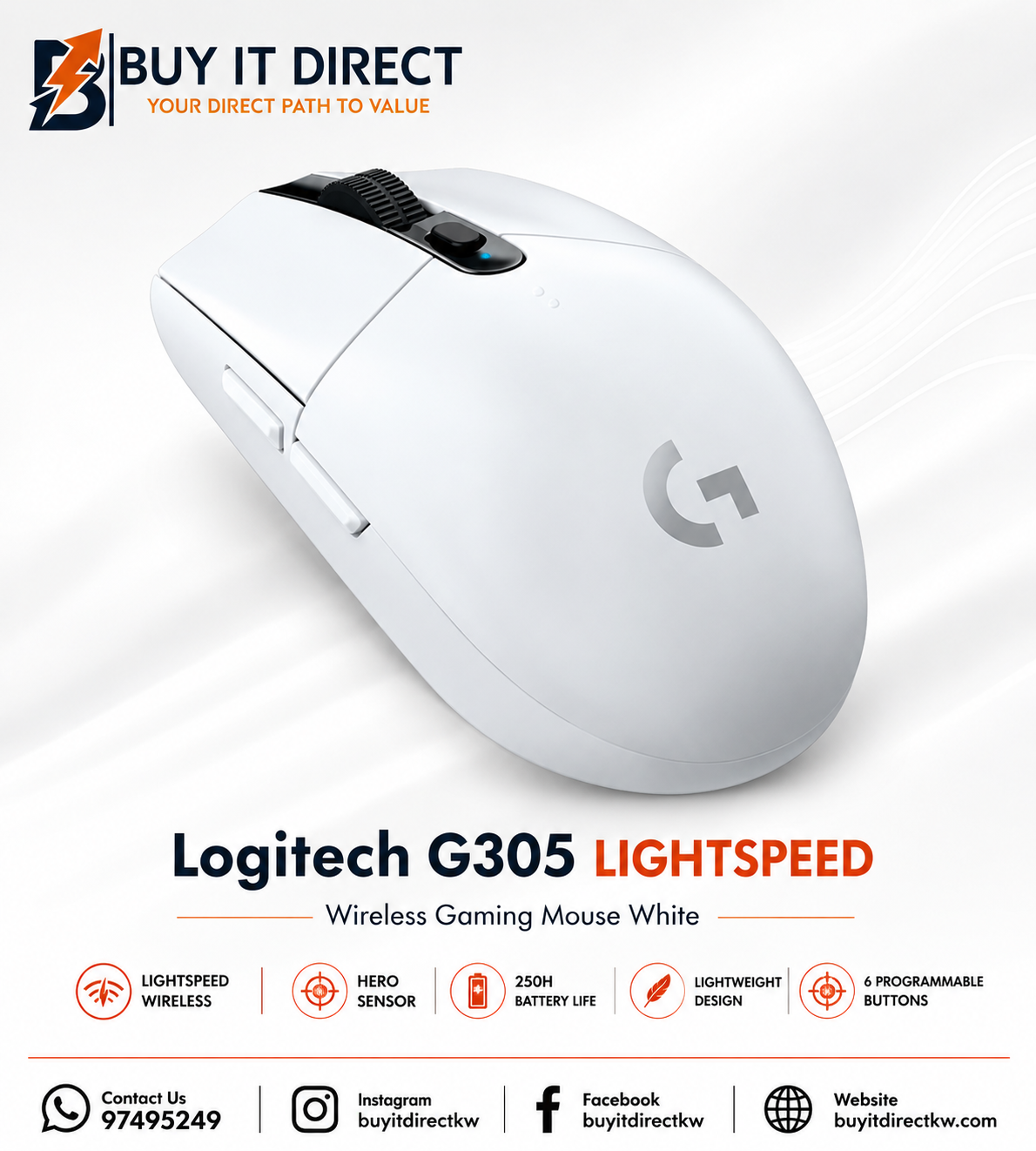 لوجيتك G305 LIGHTSPEED ماوس العاب لاسلكي ابيض