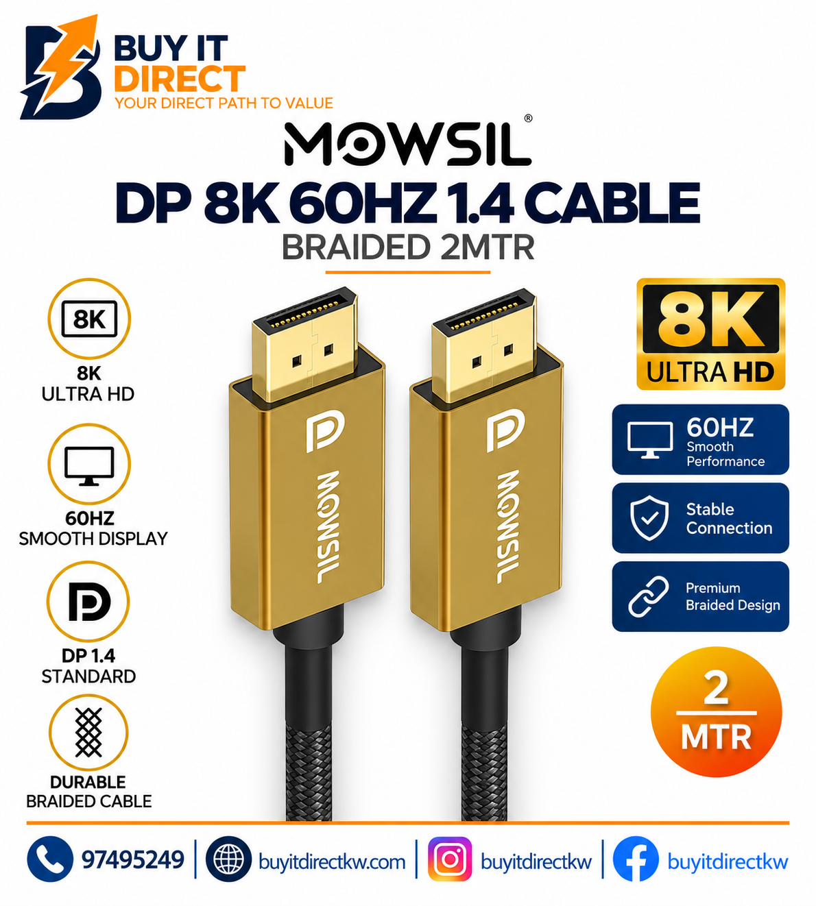 MOWSIL 8K DisplayPort 1 4 Cable