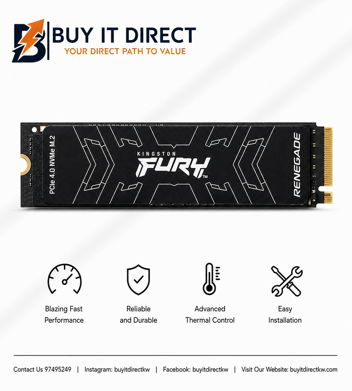 Kingston FURY Renegade 1TB M2 NVMe SSD PCIe Gen4 7300MBs