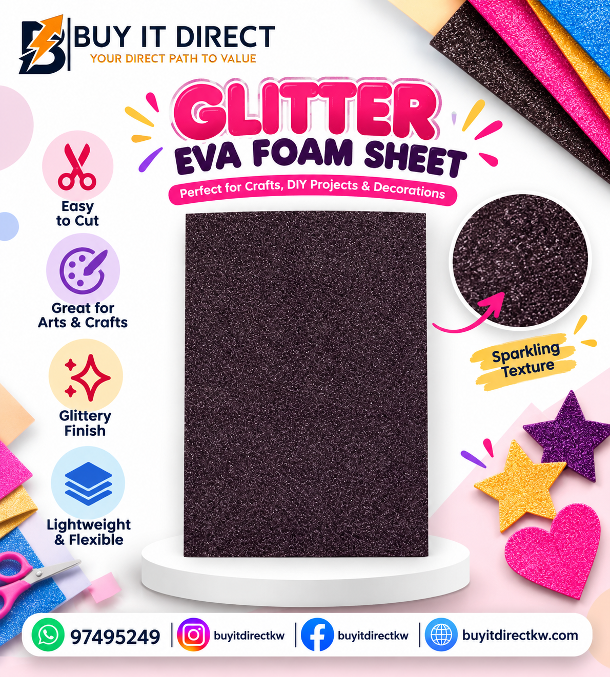 Glitter foam Sheet Black Thick 50x70