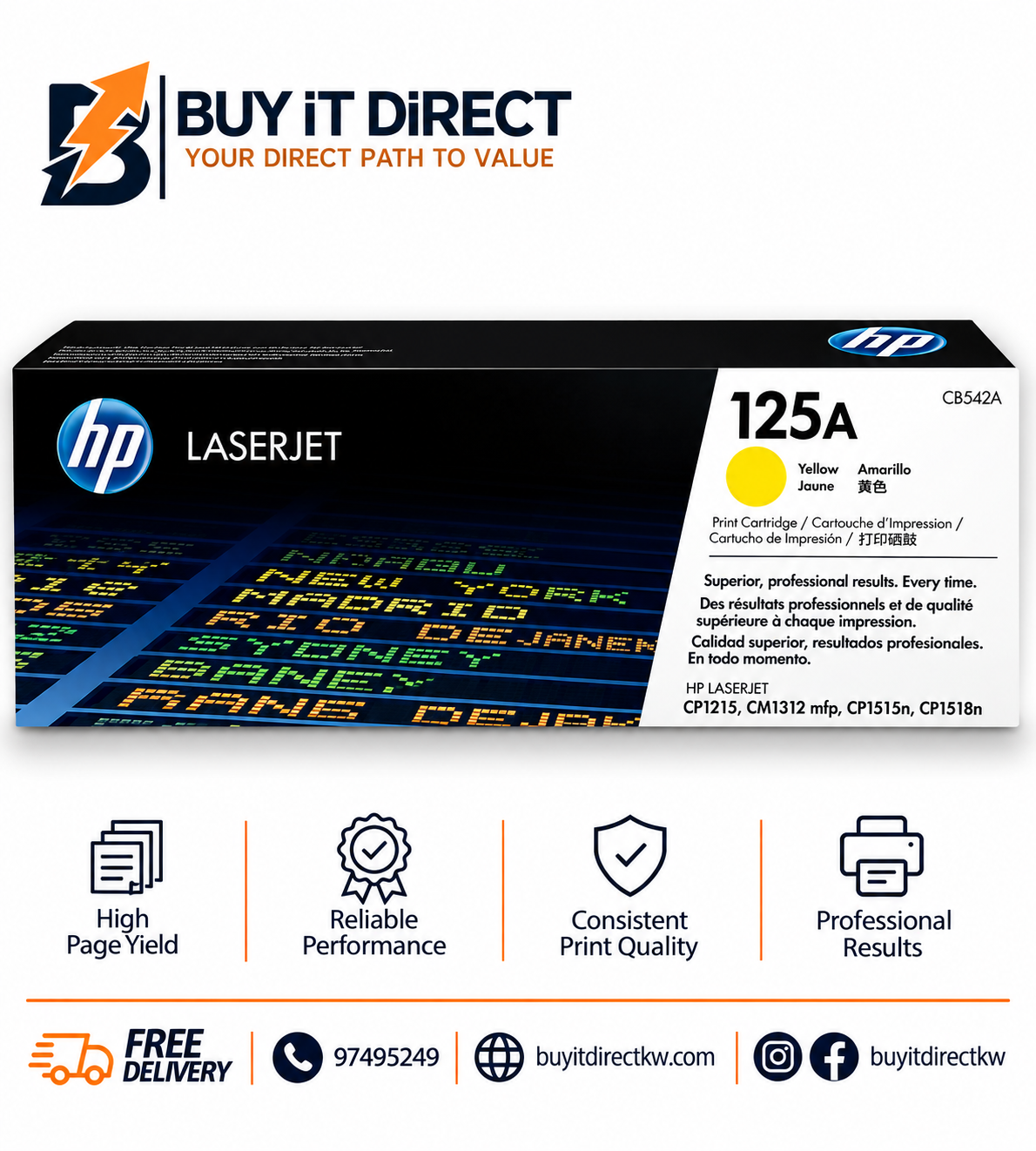خرطوشة حبر ليزر أصلية HP 125A باللون الأصفر 1400 صفحة CB542A