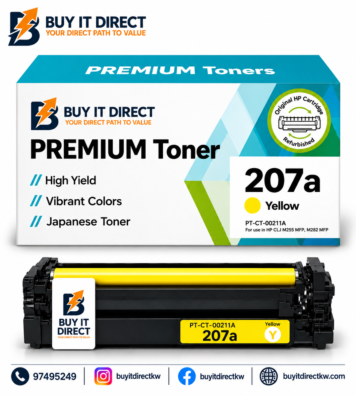 Premium 207A Yellow Compatible Toner Cartridge for HP Color LaserJet Printers