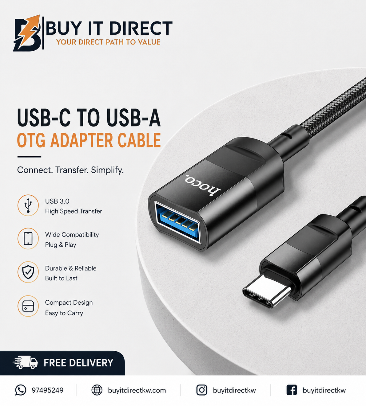 U107 Type C Male to USB Female USB 3.0 Extension Cable