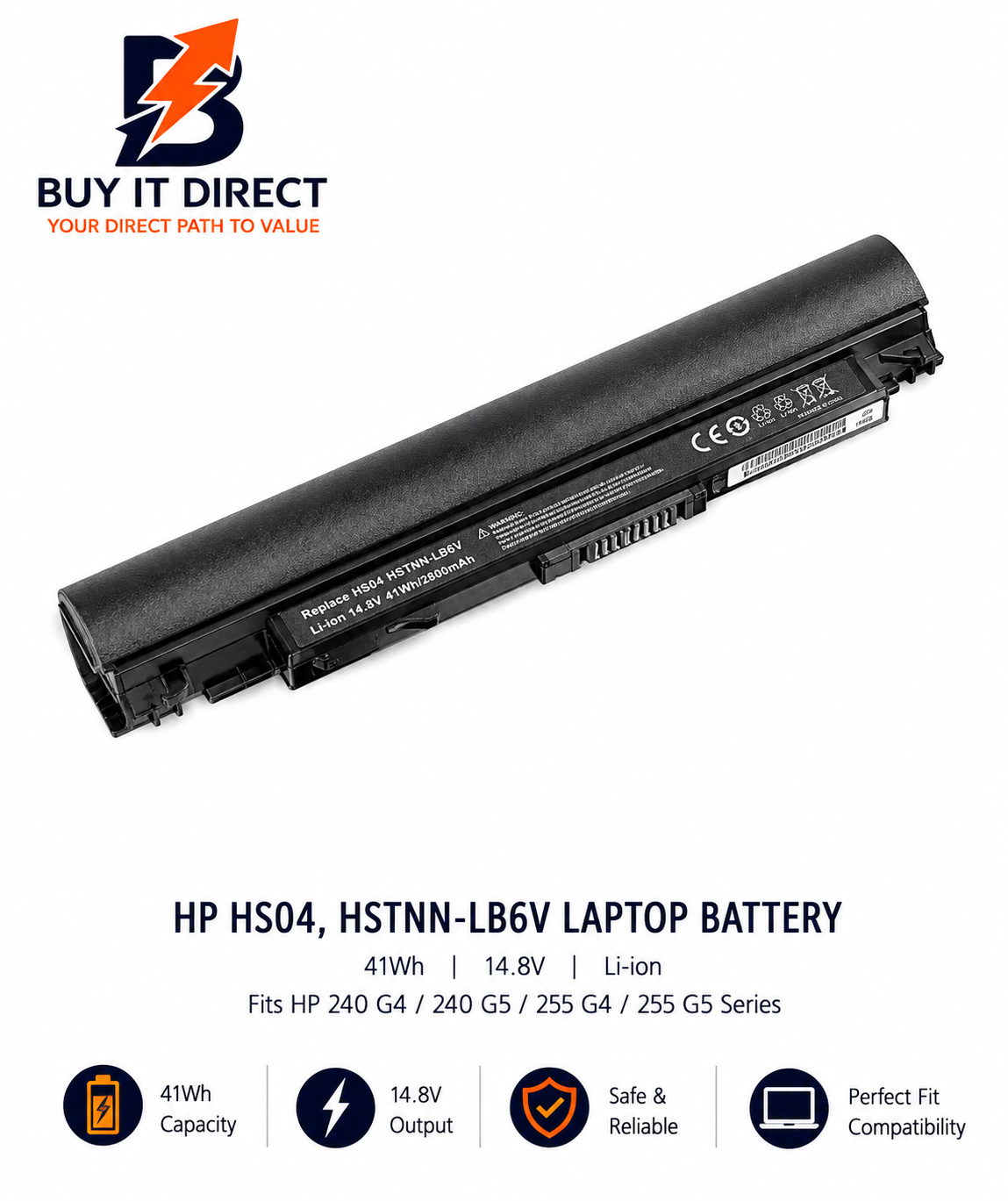 بطارية لابتوب اتش بي HS04 وHSTNN LB6V بسعة 41 واط ساعة متوافقة مع سلسلة HP 240 G4 و240 G5 و255 G4 و255 G5