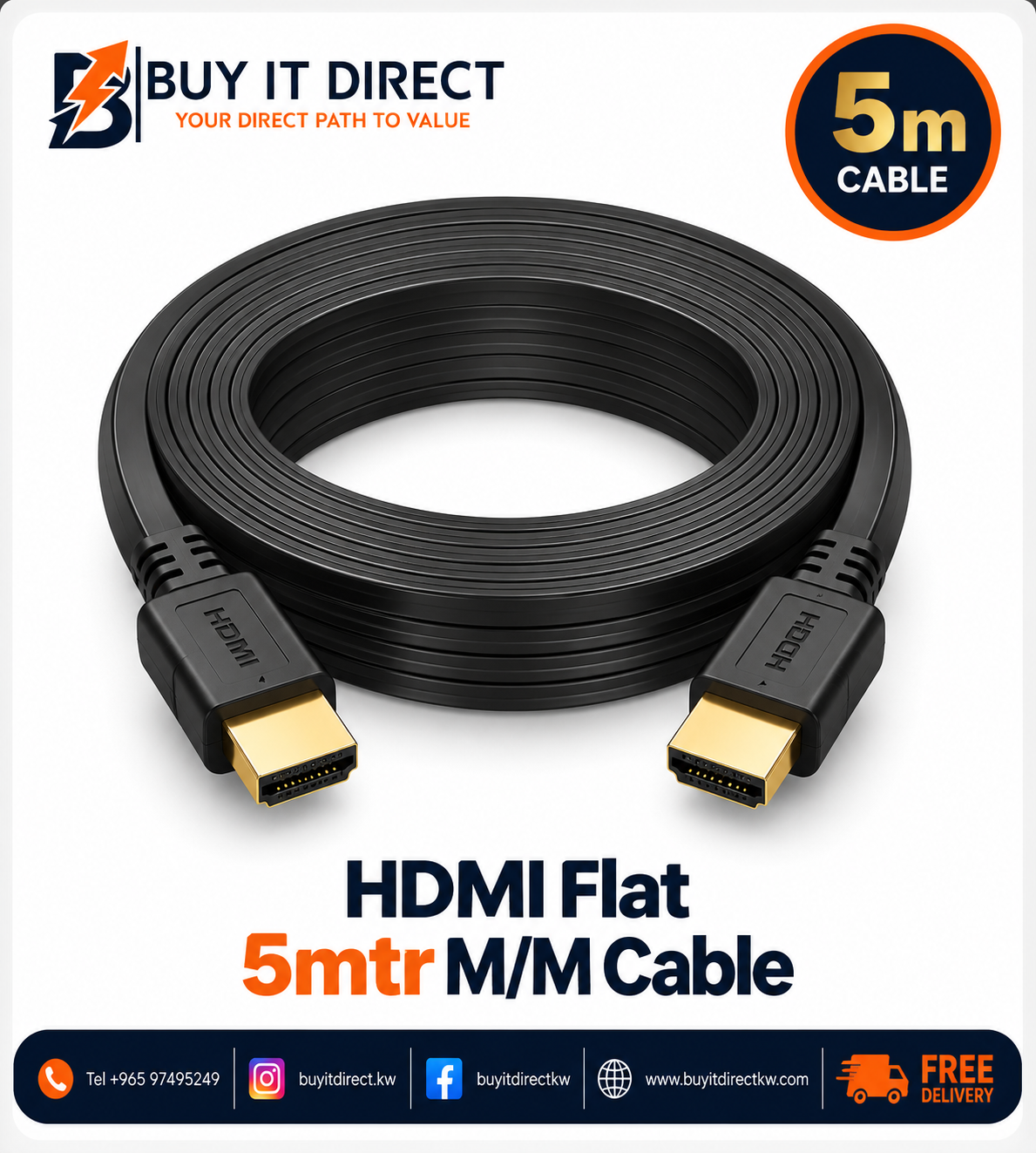 HDMI Flat 5mtr Male Male Cable