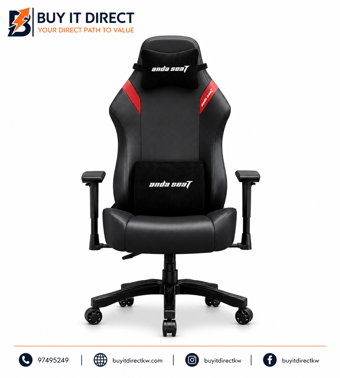 كرسي العاب AndaSeat Luna Series L جلد PVC اسود احمر