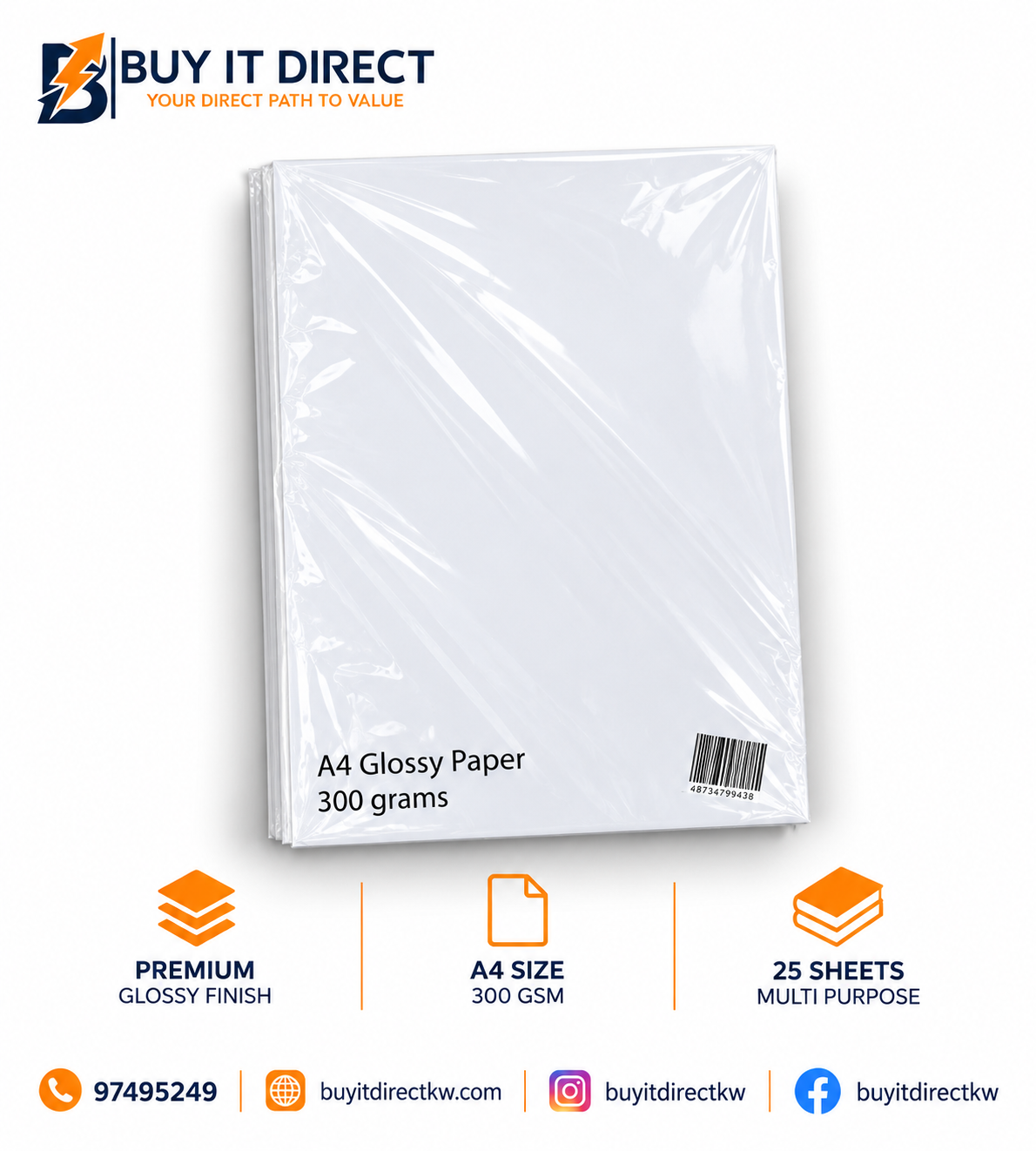A4 Glossy White Paper 300 GSM 100 Sheets