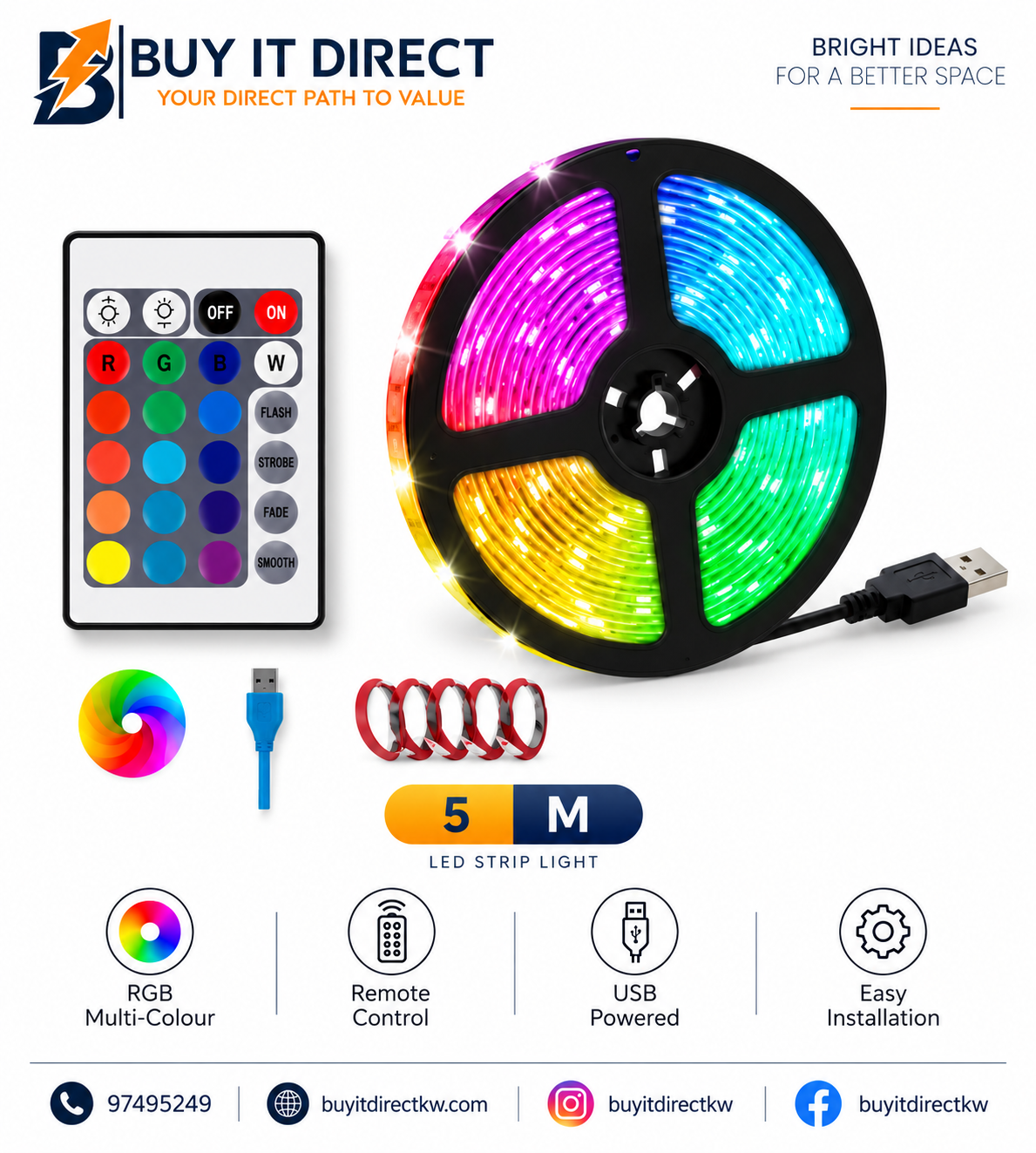 شريط إضاءة LED USB بطول 5 متر