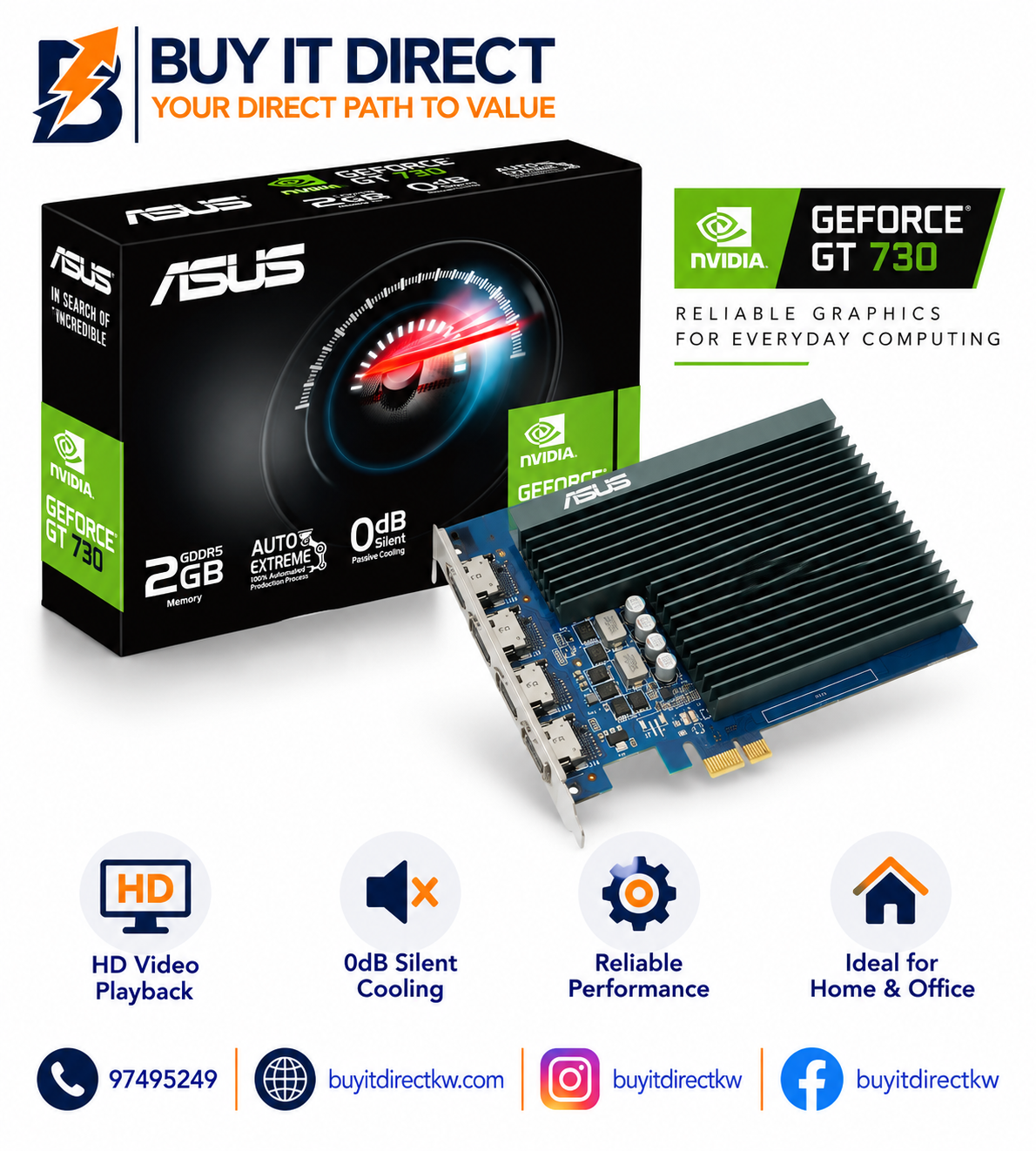 ASUS GeForce GT 730 2GB 4 HDMI Graphics Card