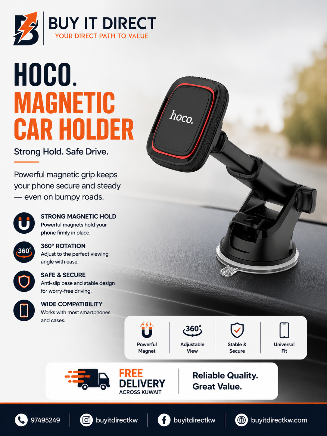 HOCO CA42 Cool Journey In Car Dashboard Holder with Stretch Rod