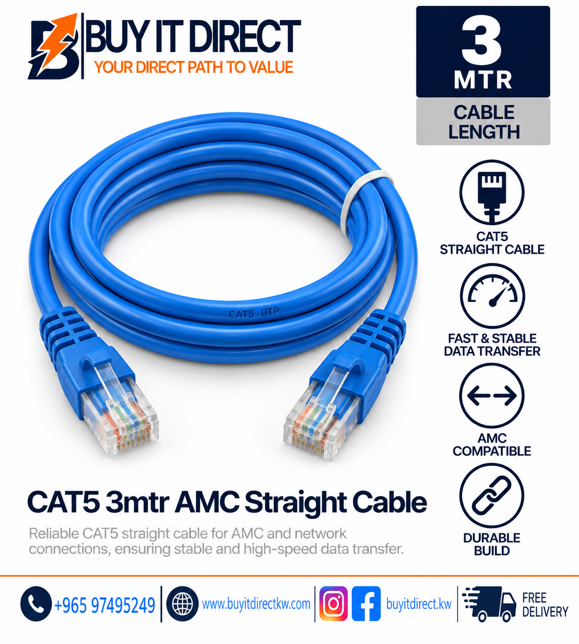 CAT5 3mtr AMC Straight Cable