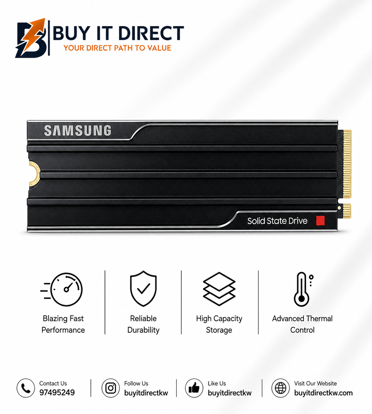 Samsung 9100 PRO 1TB M2 NVMe SSD with Heatsink PCIe Gen5 14700MB/s