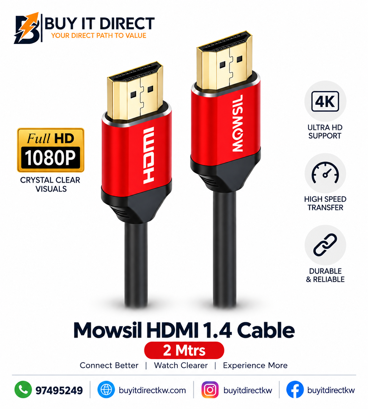 MOWSIL HDMI 4K 30HZ 1 4 Cable 2M