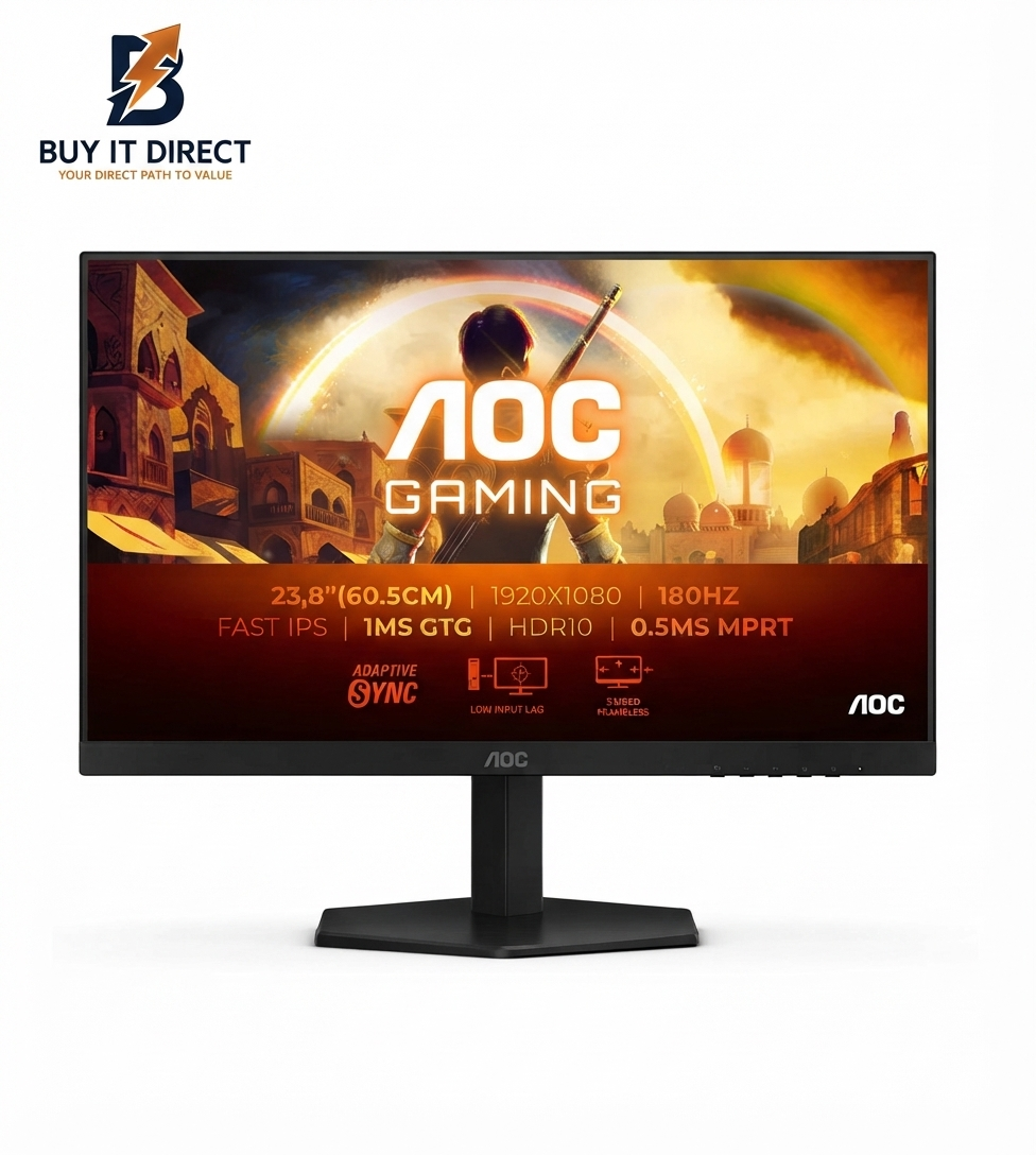 شاشة ألعاب AOC 24G42E - مقاس 24 بوصة، دقة FHD، معدل تحديث 180 هرتز، زمن استجابة 0.5 مللي ثانية، منفذ HDMI 2.0، تقنية IPS - لون أسود
