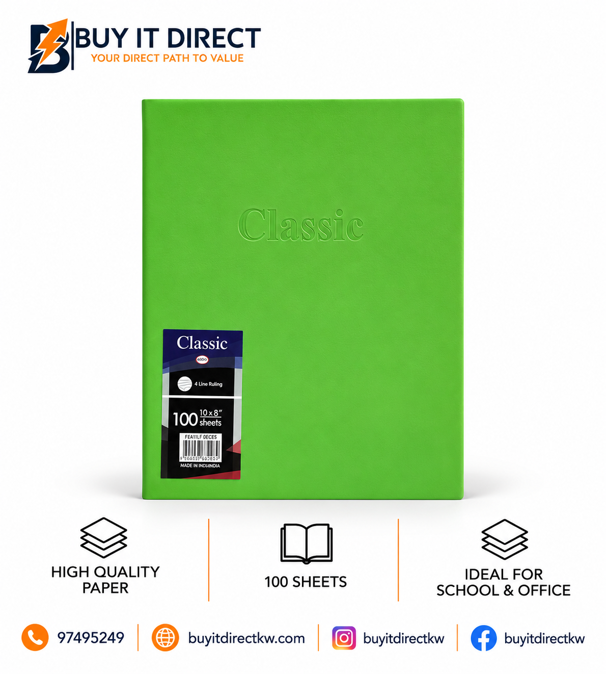 Classic 4 Line Ruled Notebook 100 Sheets