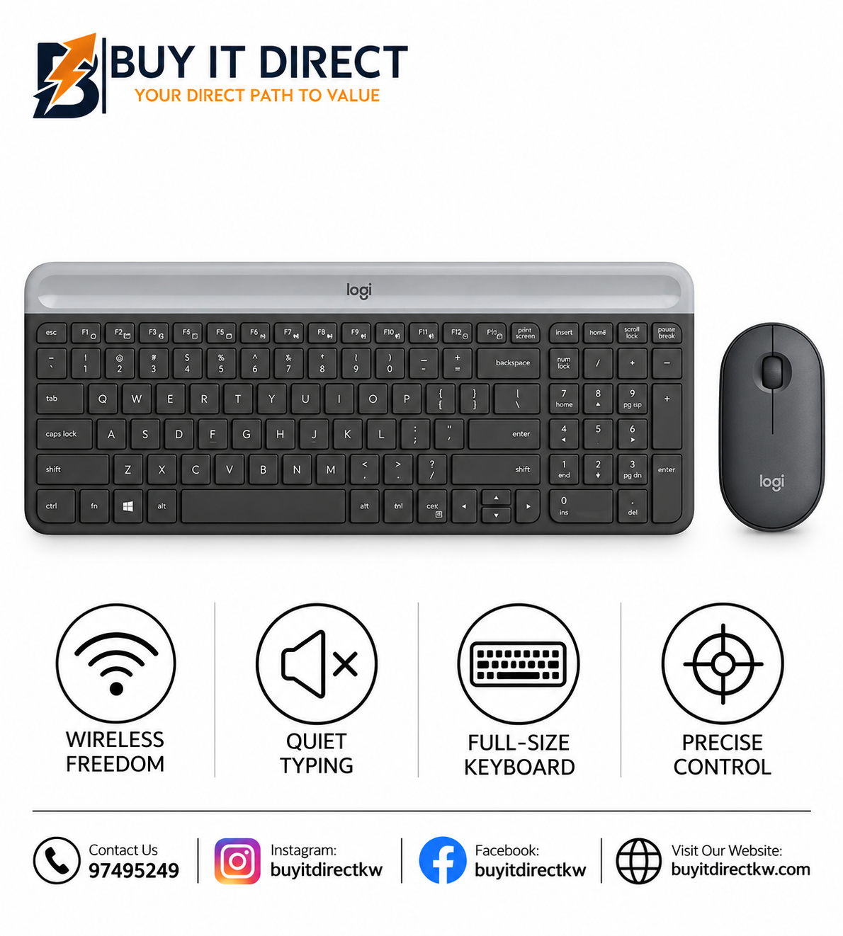 Logitech MK470 Slim Wireless Keyboard and Mouse Combo Arabic English Graphite