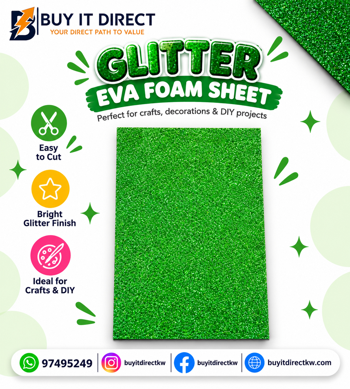 Glitter foam Sheet Green 50x70