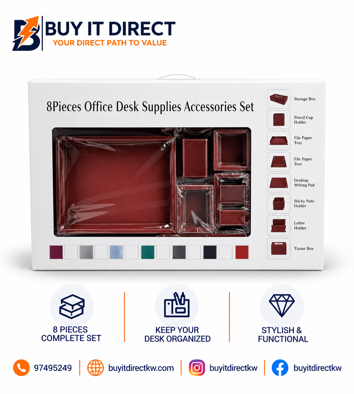 8 Pieces Office Desk Supplies Accessories Set Rust