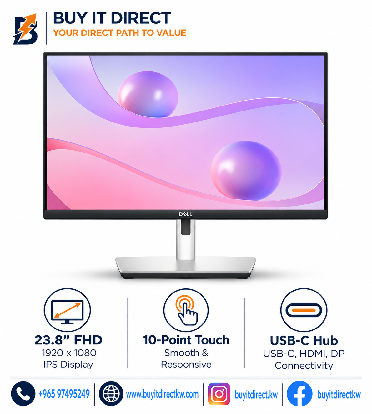 شاشة Dell P2424HT ‏23.8 بوصة FHD IPS تعمل باللمس 10 نقاط مع USB-C Hub