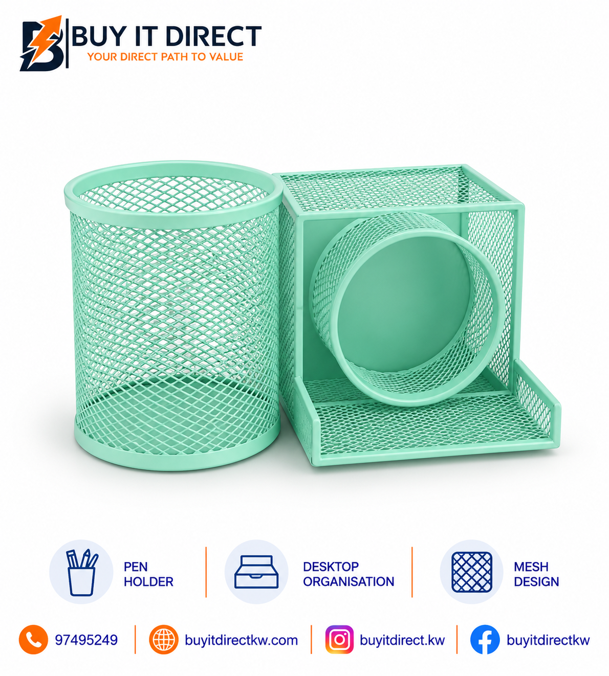 3 Pcs Mesh Desktop Set Mint Green