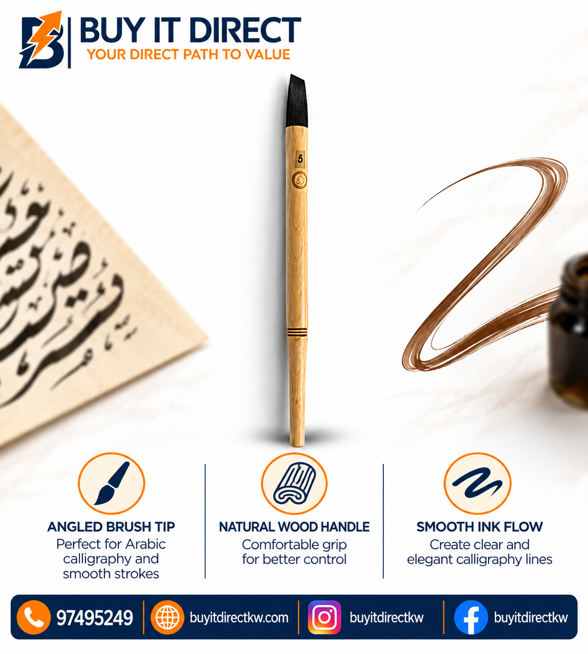 Bamboo Calligraphy Pen Angled Brush Size 6