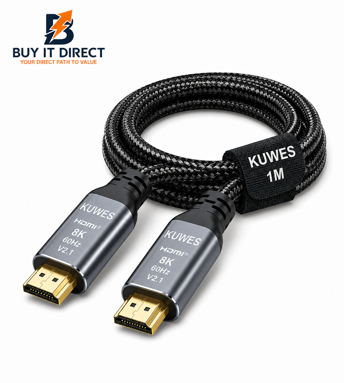 كيبل KUWES HDMI ذكر إلى ذكر إصدار 2.1 بطول 1 متر