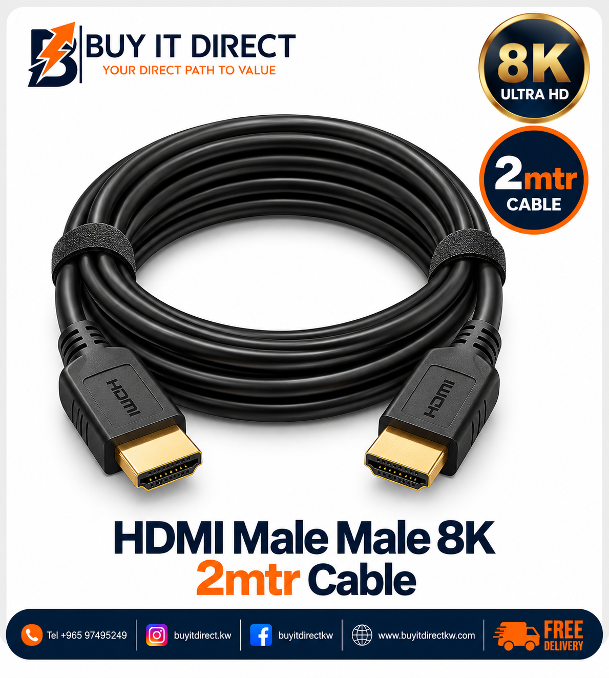 HDMI 2mtr Male Male 8K Cable
