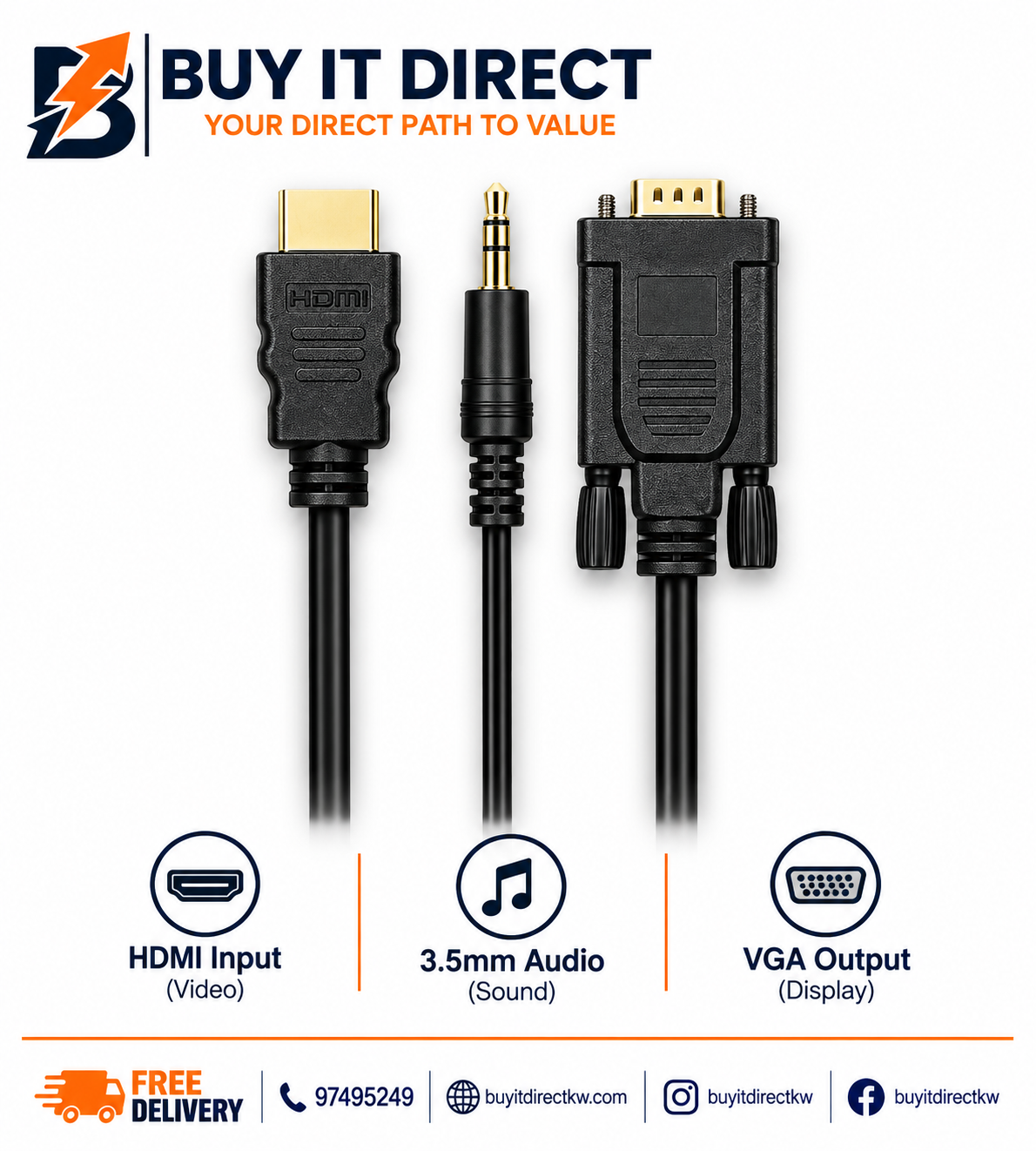 كابل HDMI مدخل إلى VGA وصوت مخرج بطول 5 متر