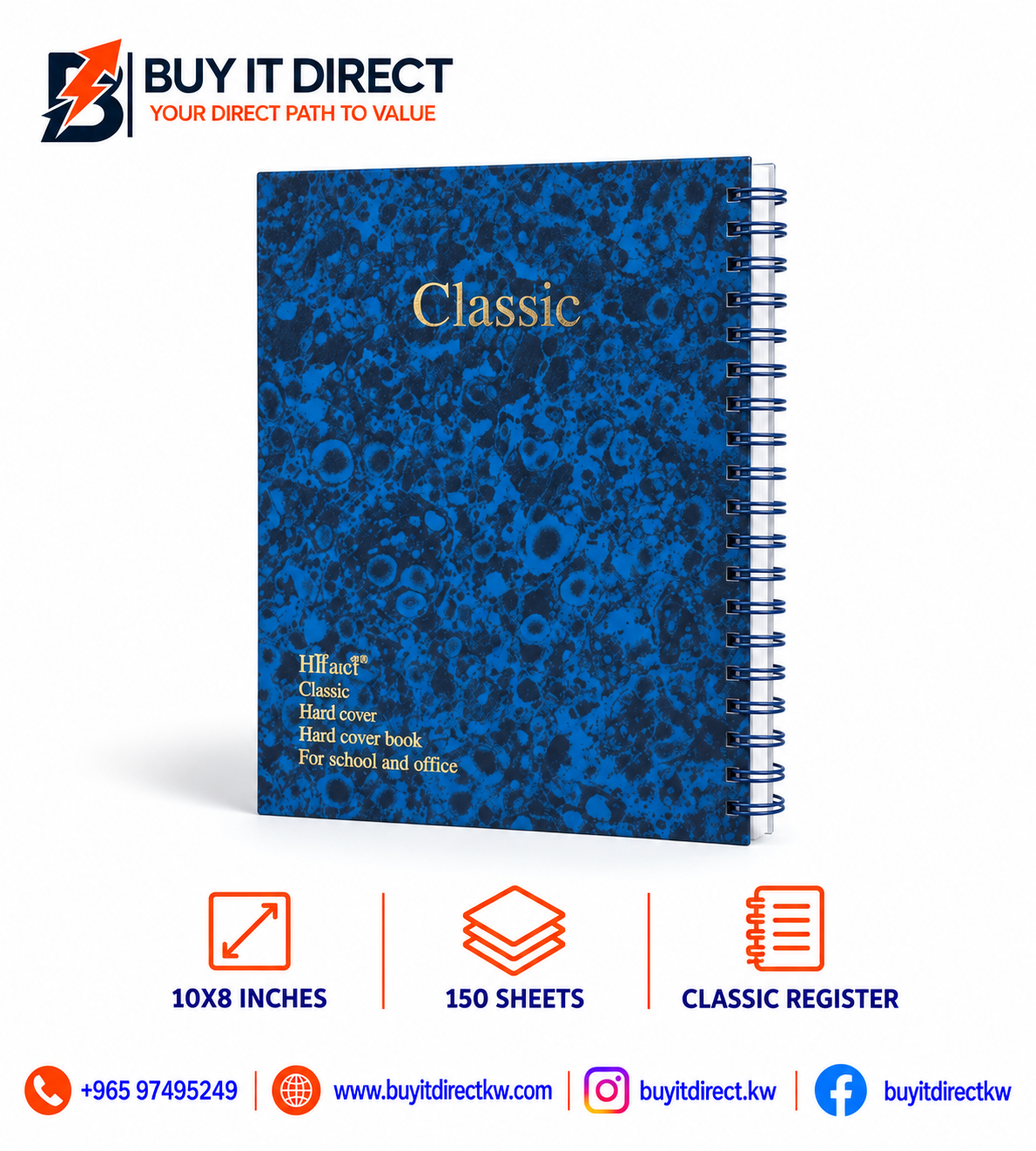 دفتر سجل Classic مقاس 10x8 بوصة 150 ورقة