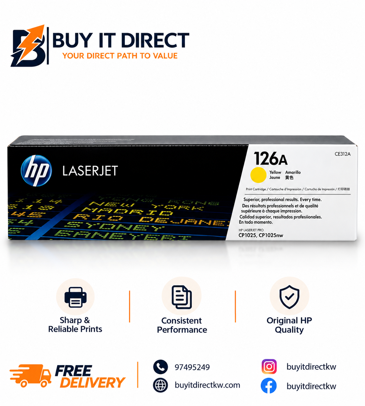 خرطوشة مسحوق حبر HP 126A صفراء أصلية لطابعات LaserJet 1000 صفحة CE312A