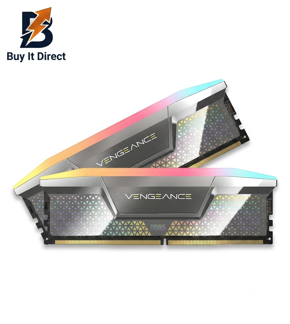 ذاكرة Corsair VENGEANCE RGB DDR5 CUDIMM RAM سعة 48 جيجابايت بتردد 8400 ميجاهرتز، إصدار C40، طقم من قطعتين سعة 24 جيجابايت، فضي