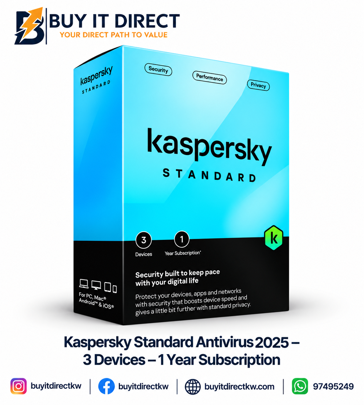 Kaspersky Standard Antivirus 2025 – 3 Devices – 1 Year Subscription