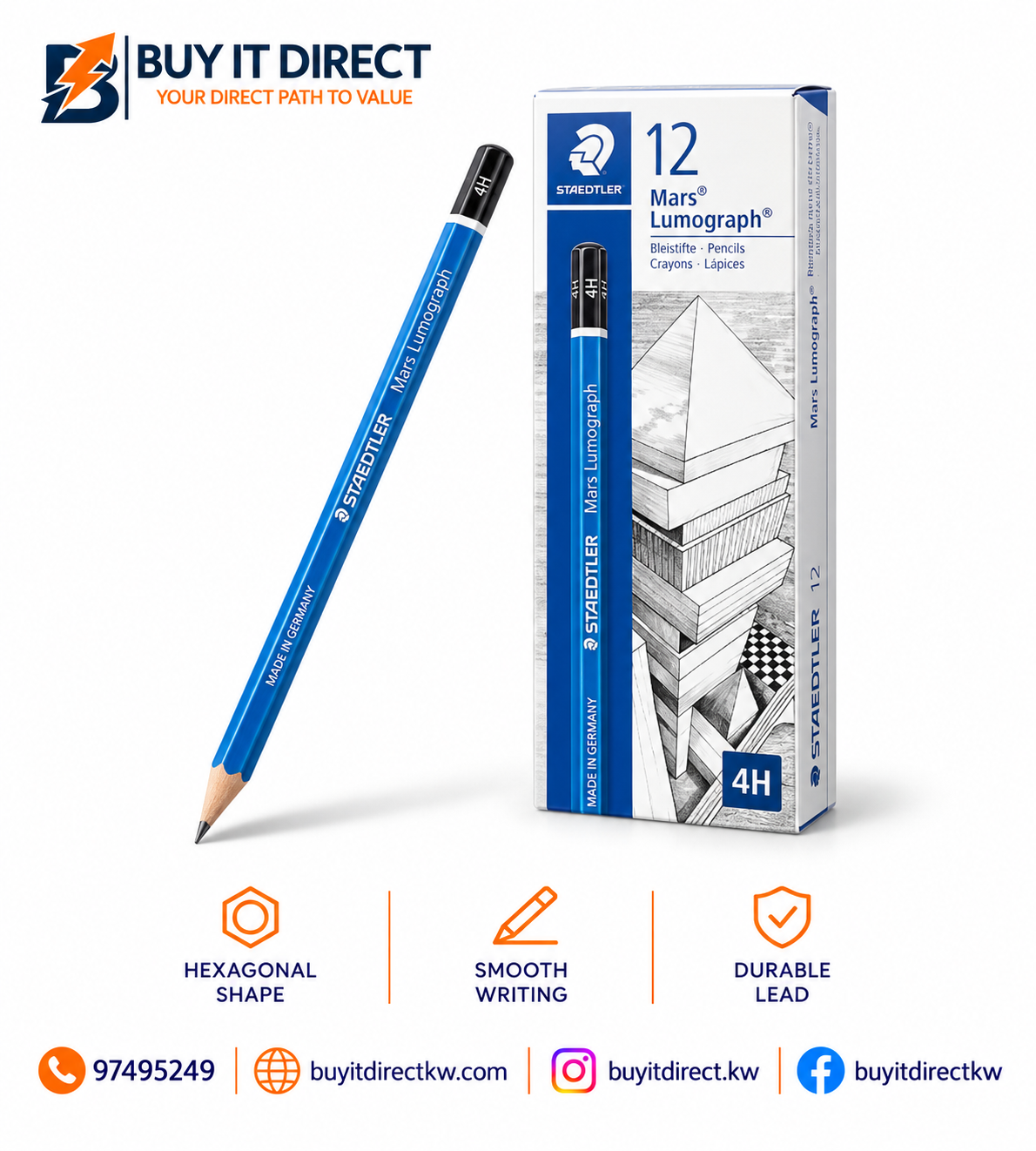 STAEDTLER Mars Lumograph 4H Graphite Pencils – 12 Pcs