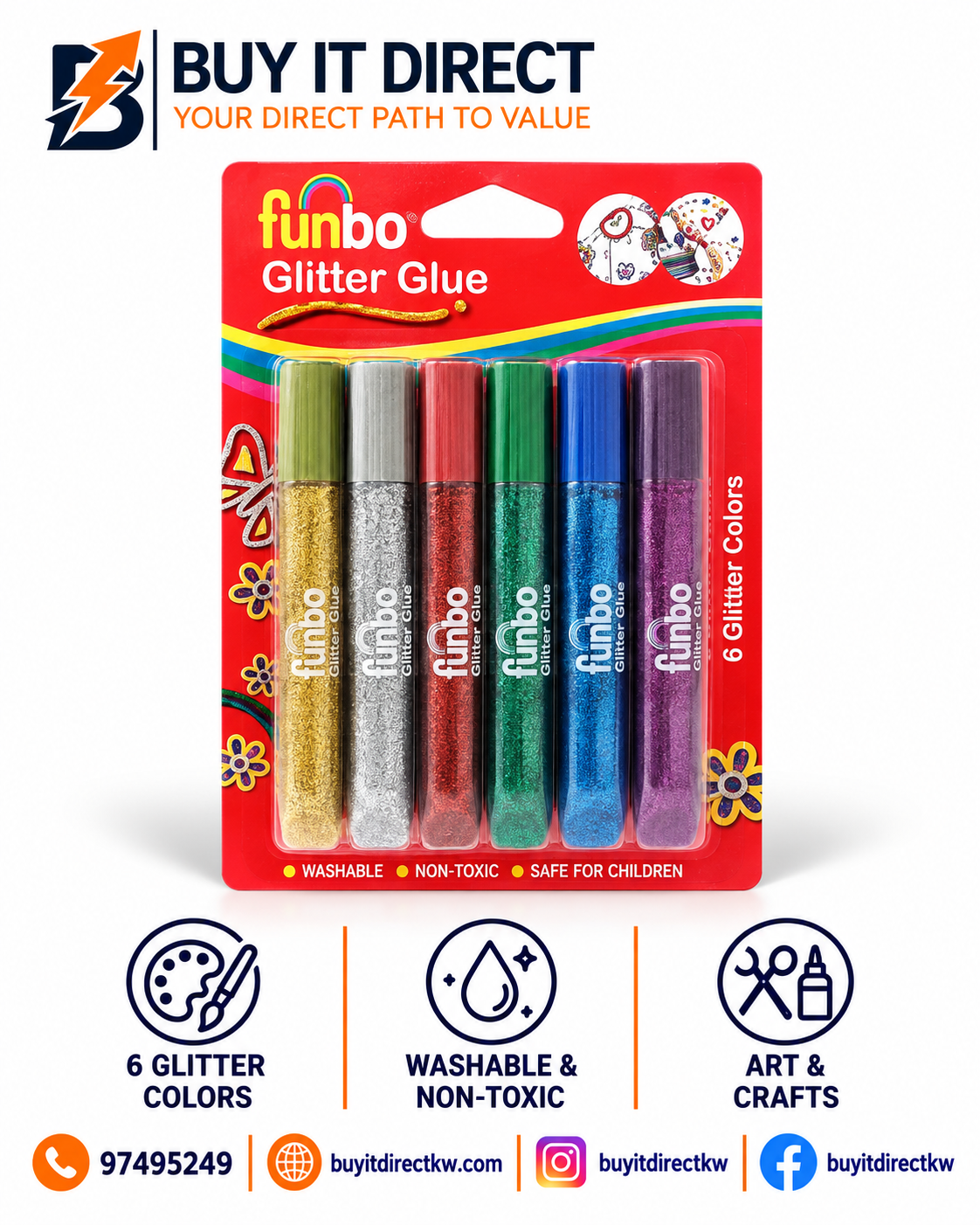 Glitter Glue 6 Neon Colours