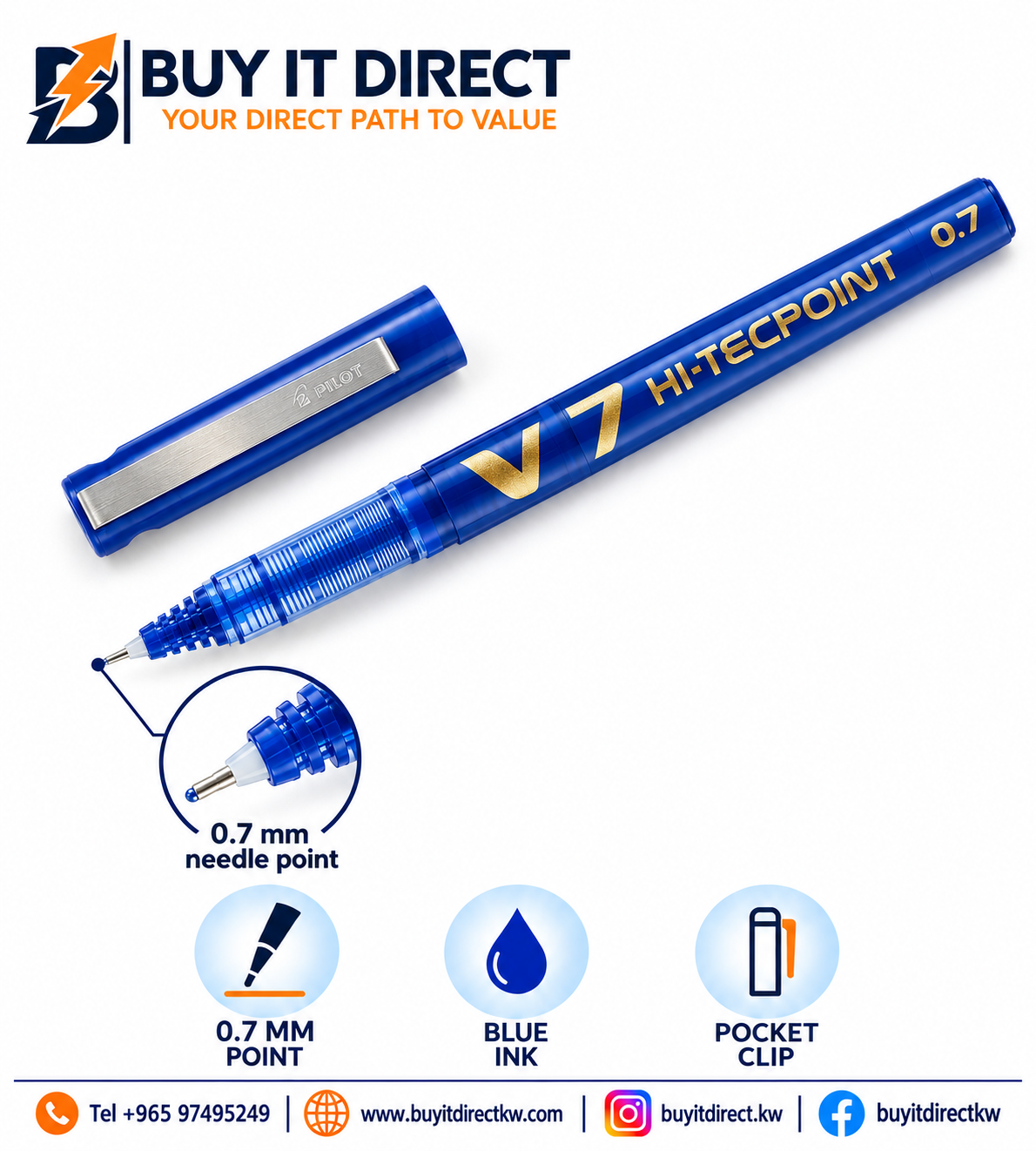 قلم Pilot Hi-Tecpoint V7 أزرق