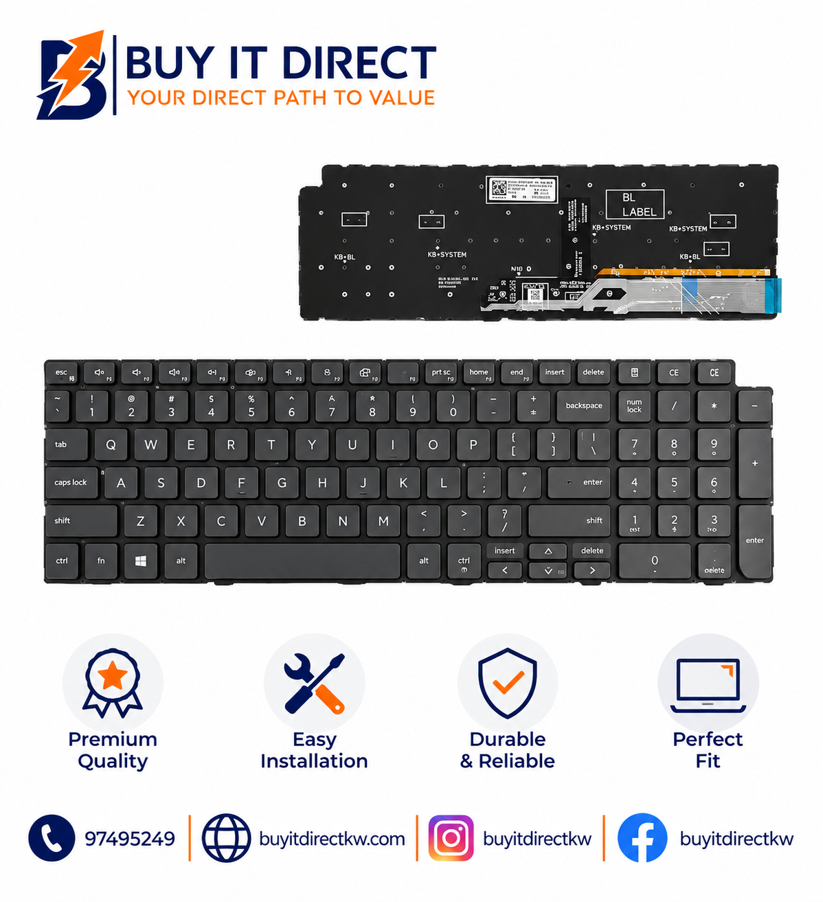 Dell Latitude 3520 E3520 Laptop Keyboard Black US English Arabic Layout