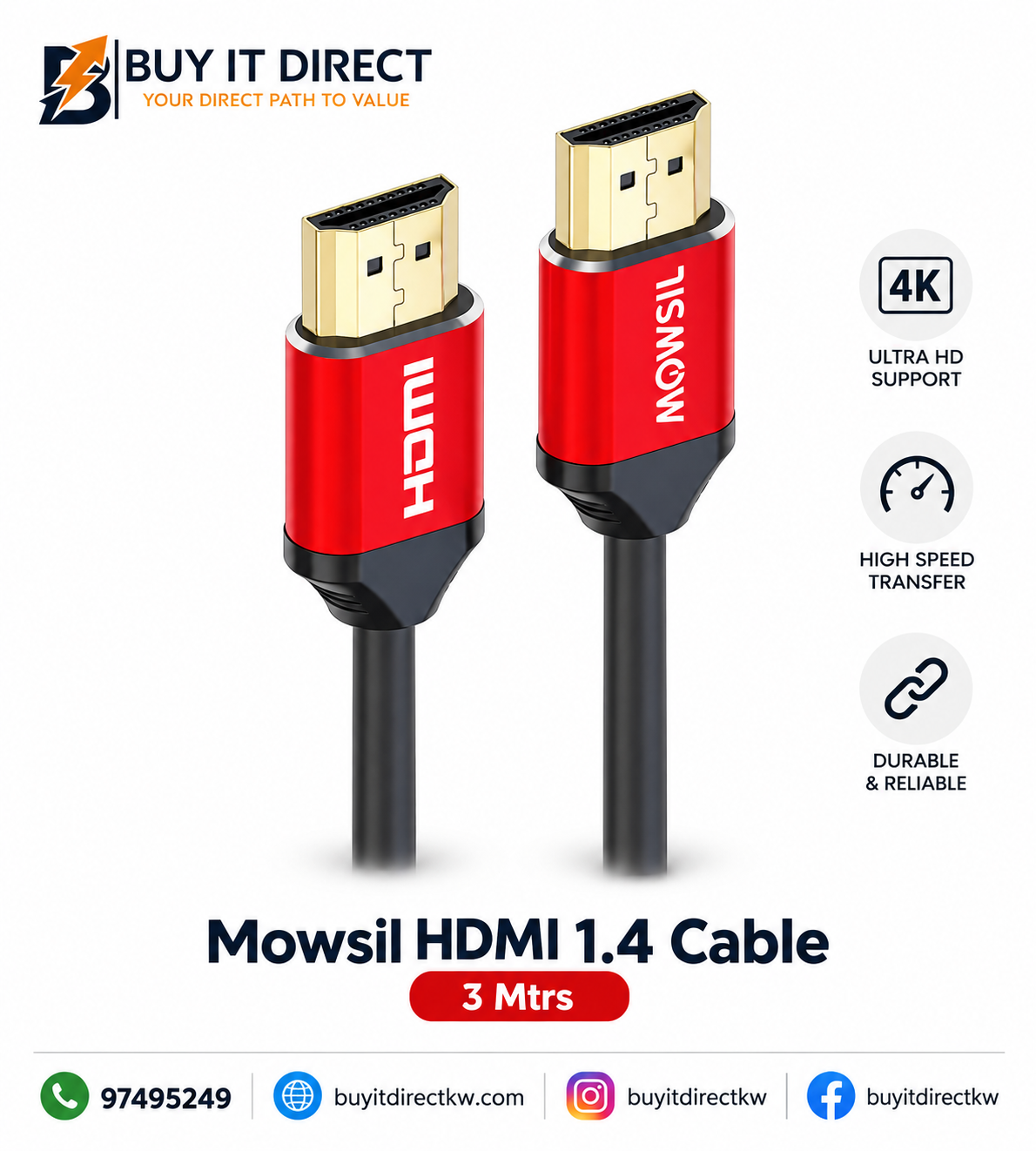 MOWSIL HDMI 4K 30HZ 1 4 Cable 3M