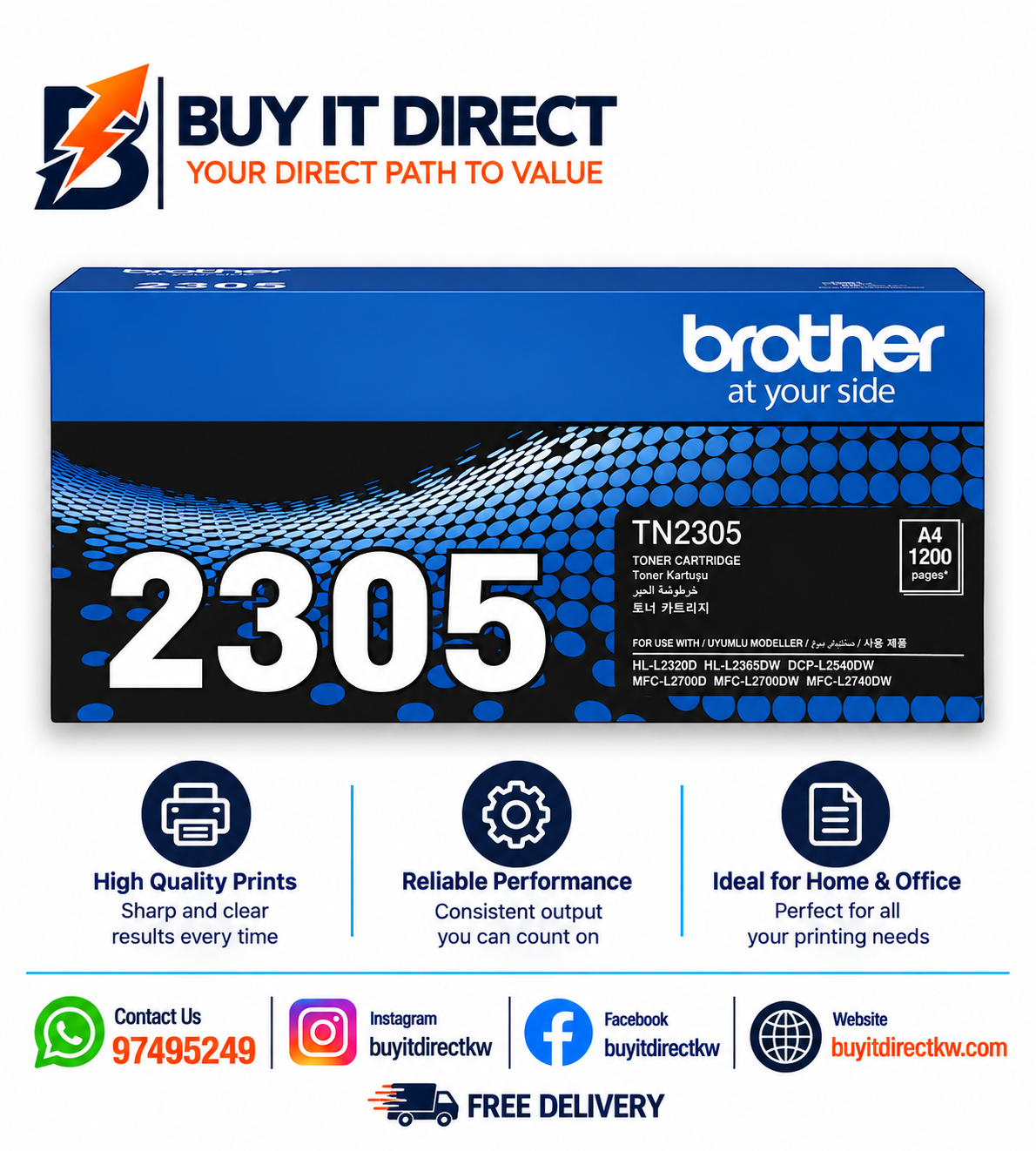 خرطوشة تونر Brother TN2305 أسود 1200 صفحة