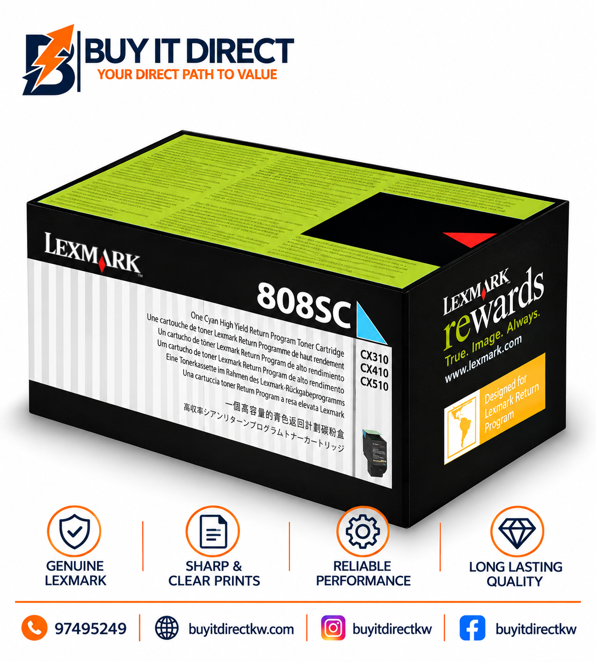 Lexmark 808SC Cyan Standard Yield Return Program Toner Cartridge 80C8SC0