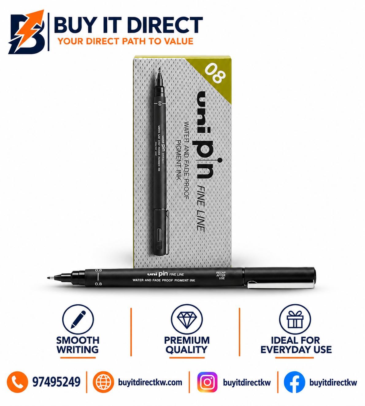 UNI PIN Fine Line 0.8 mm Black Drawing Pen Pack of 10