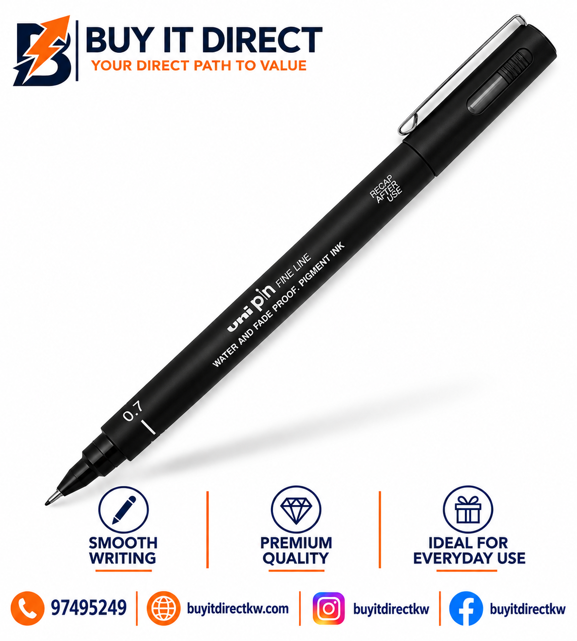 UNI PIN Fine Line 0.7 mm Black Drawing Pen