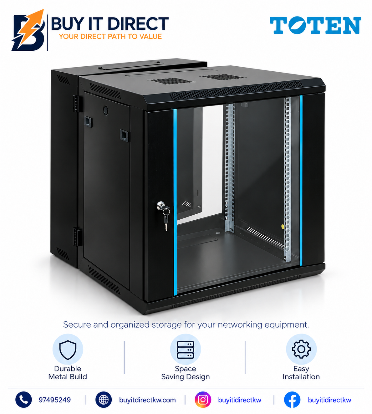 كابينة جدارية Toten 12U 600×600 بقسمين