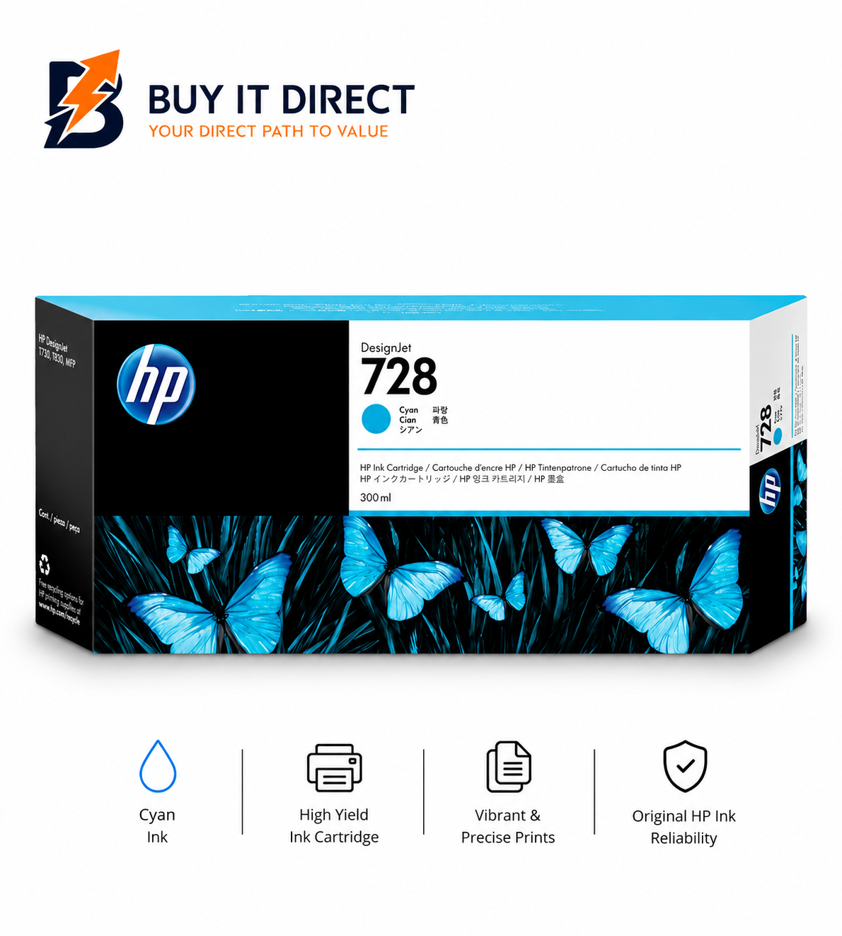 خرطوشة حبر HP 728 سماوي 300ml لطابعات DesignJet