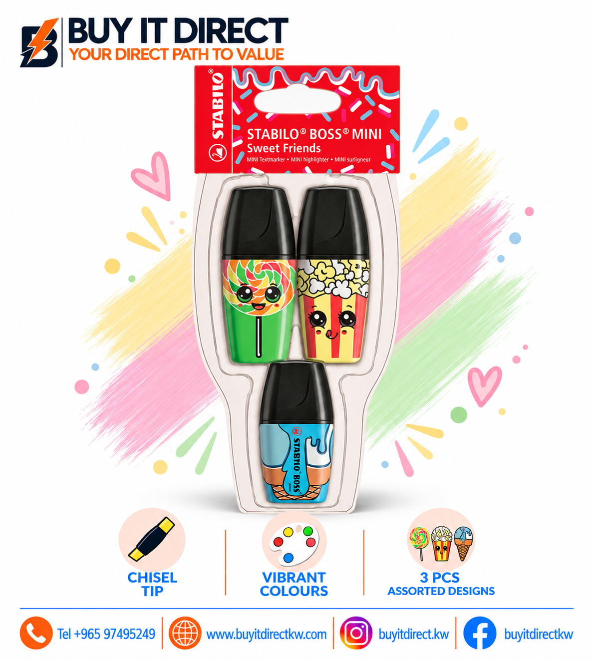 STABILO BOSS MINI Sweet Friends Highlighter Set – 3 Pieces