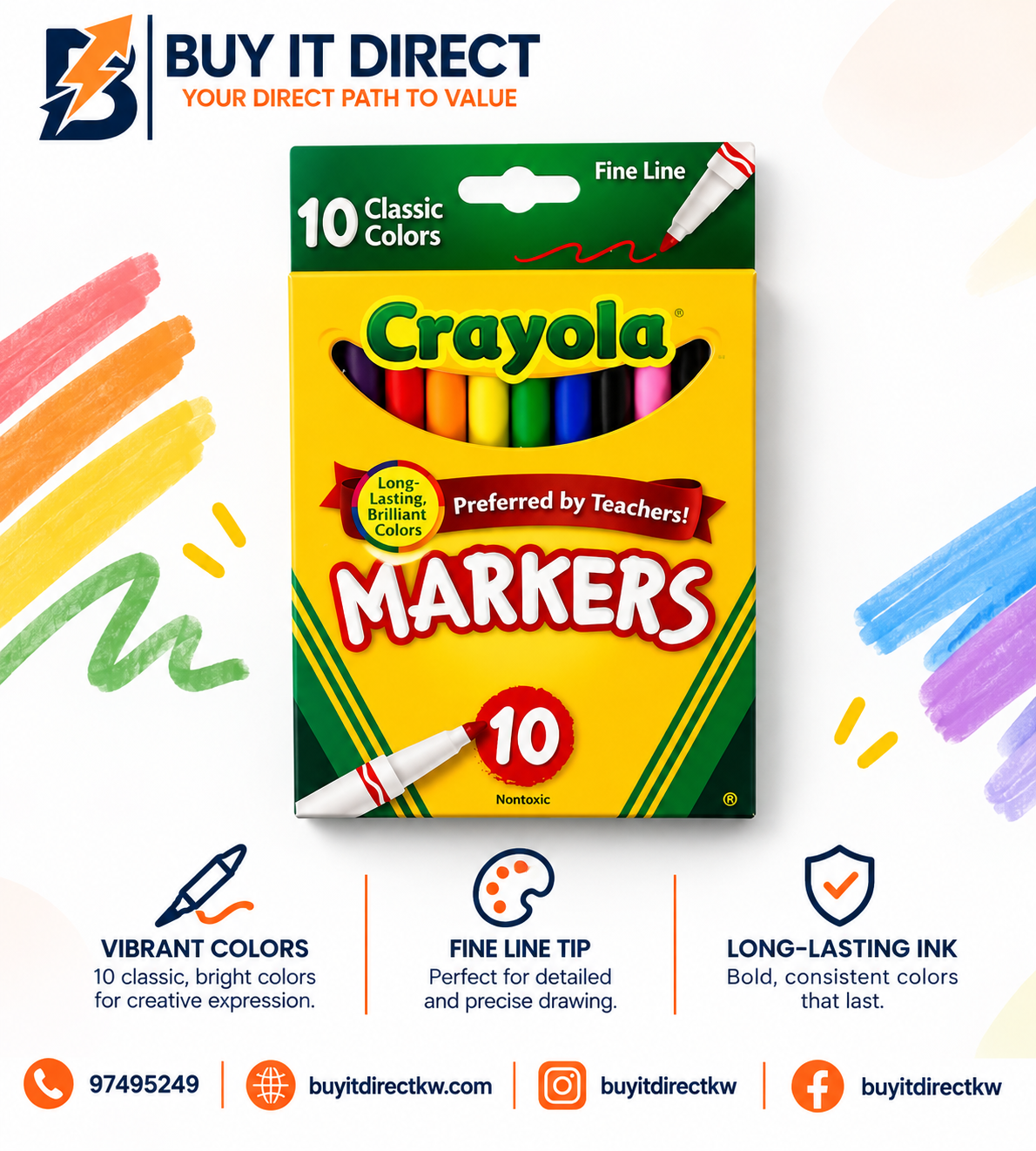 Crayola Fine Line Markers Classic Colors 10 Count
