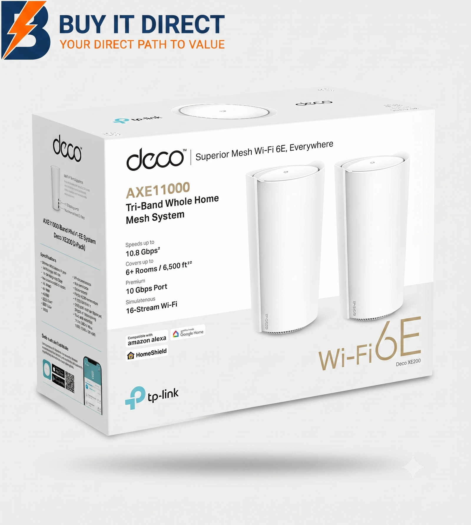TP-Link Deco XE200 AXE11000 Whole Home Mesh WiFi 6E System, 2-Pack