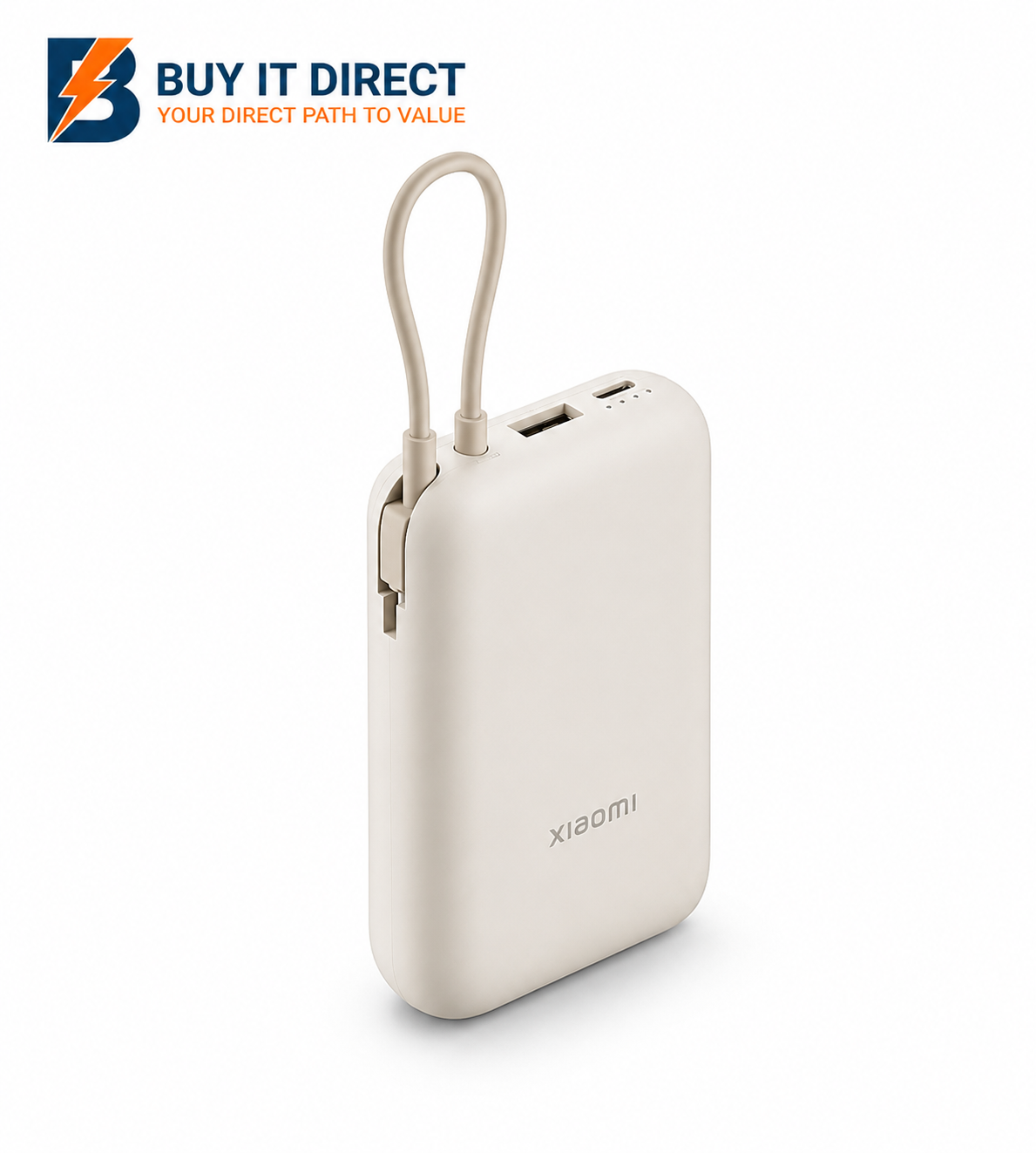 شاومي باور بانك 10000 مللي أمبير 22.5 واط مع كابل USB C مدمج باللون البيج