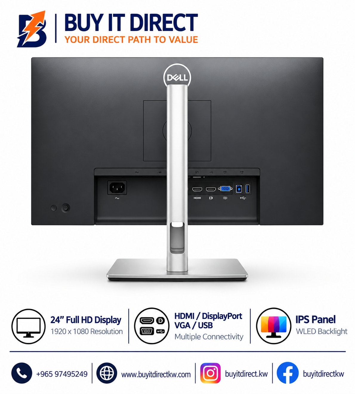 Dell P2425H 24" Monitor - FHD / 1920x1080 / 5ms / WLED / IPS / HDMI / DP / VGA / USB
