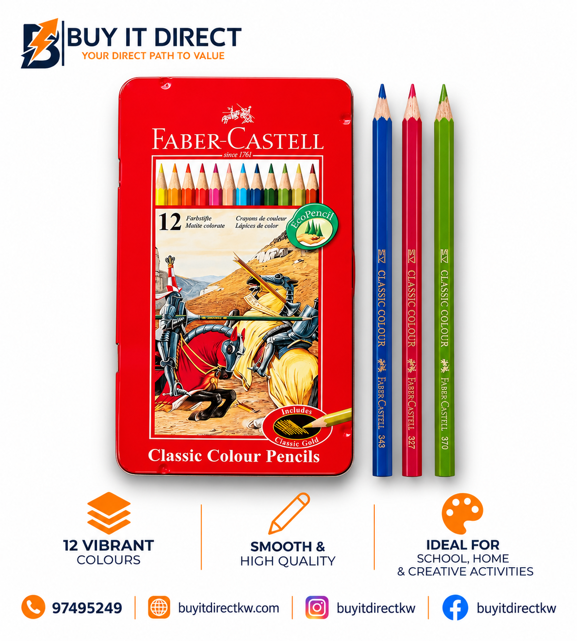 Faber-Castell 12 Classic Colour Pencils – Metal Tin